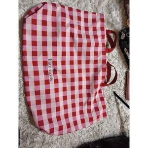 48.Kate Spade New York Gingham Tote Bag Red Pink Check Canvas Shopper Handbag